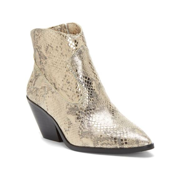 VINCE CAMUTO Womens Gold Snake Western Jemeila Block Heel Leather Booties 6 M